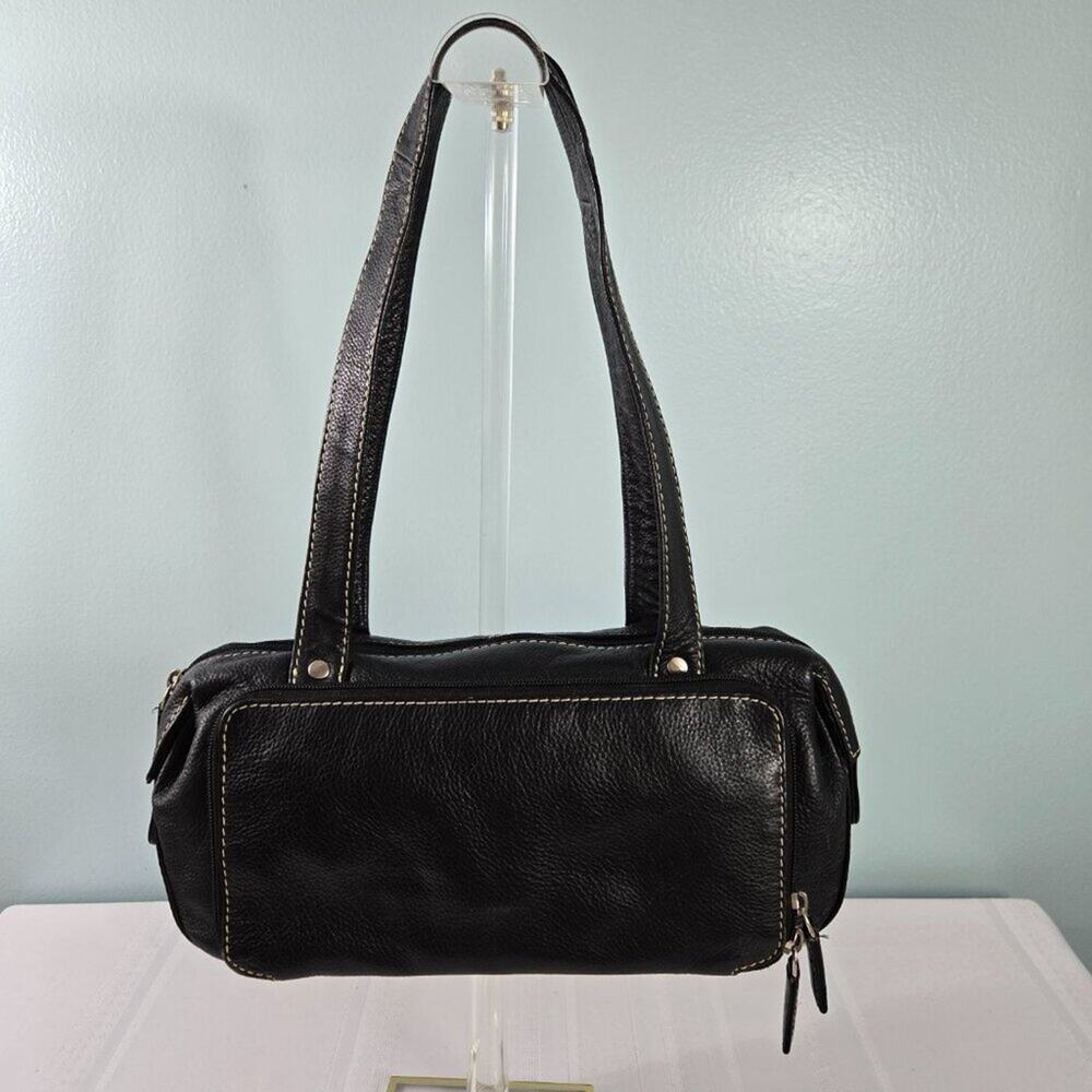 Sophia Visconti Pebble Leather Shoulder Strap Purse Satchel with White Stitching - Picture 3 of 9
